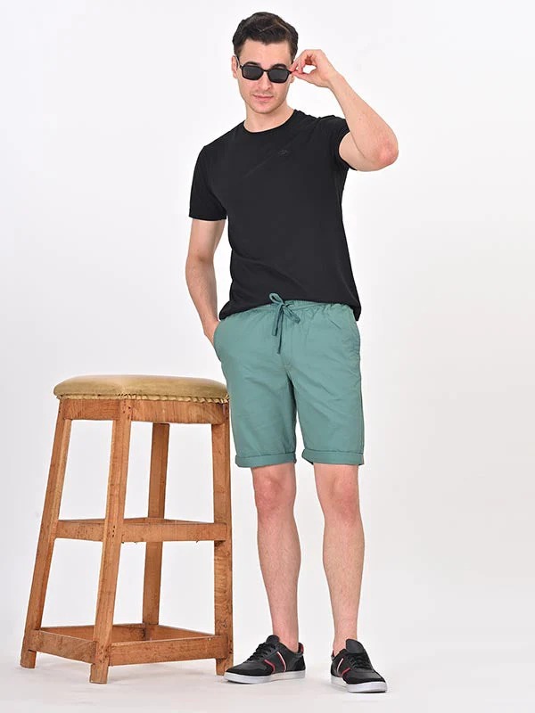 Indian Terrain Men's Regular Fit Solid Green Shorts